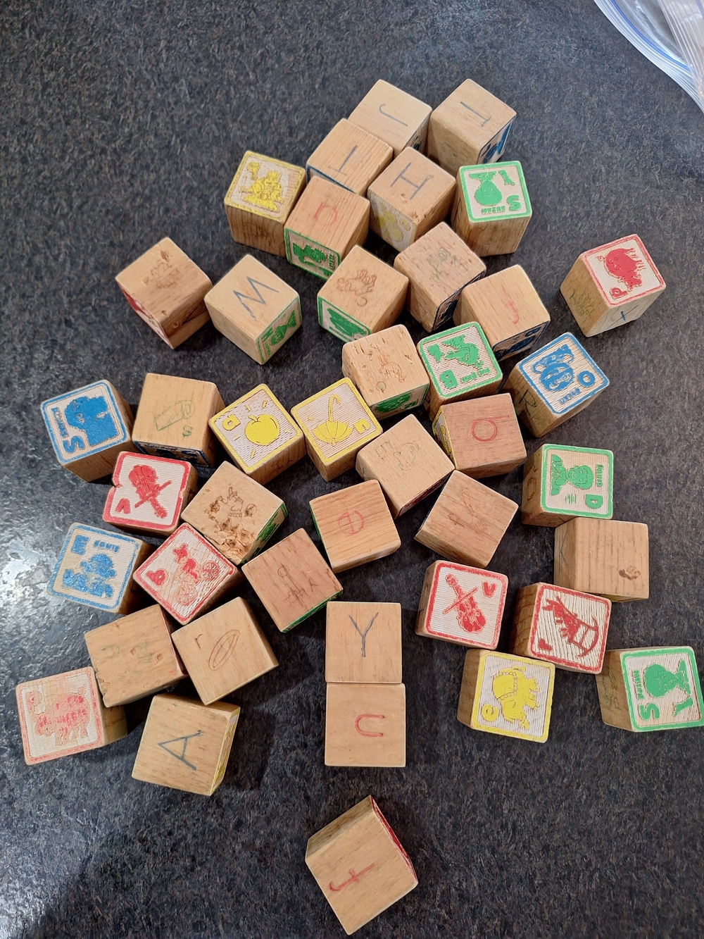 Antique Classic Wooden Alphabet Blocks - Multicolor